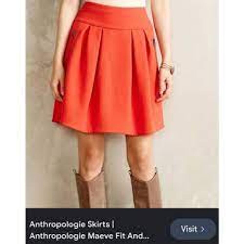 Anthropologie Maeve Pleated Circle Skirt Orange Zippered Pockets Women 0